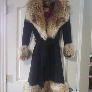 Vintage Suede Coat with Fox Fur Trim